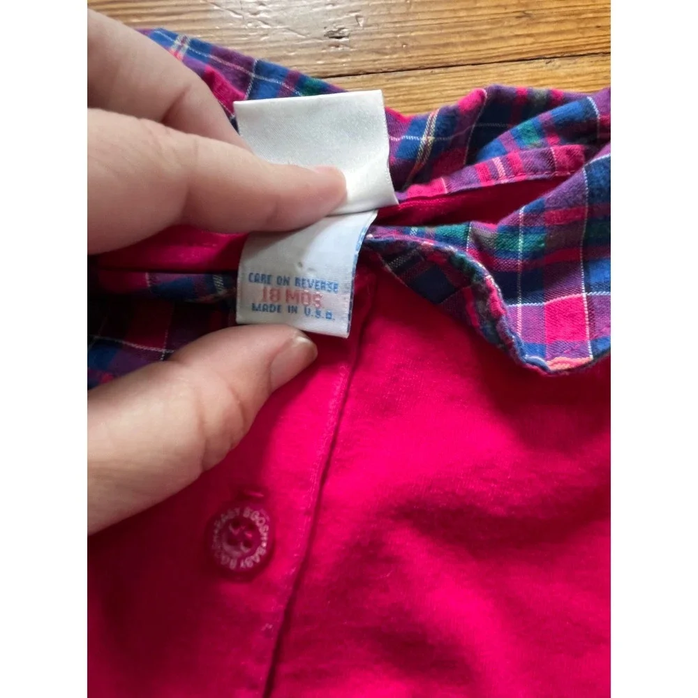 Vintage Baby OshKosh Magenta Pink Plaid Collar Long Sleeve Shirt 18 Months USA